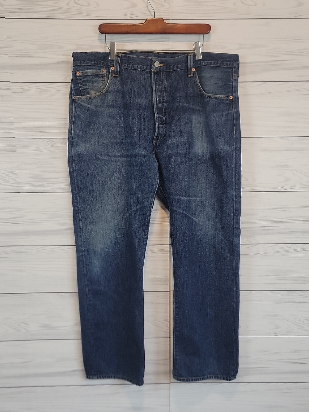 Levi's 501 Classic Blue Denim  Straight Leg Jeans Button Fly Mens Size 42" X 32"